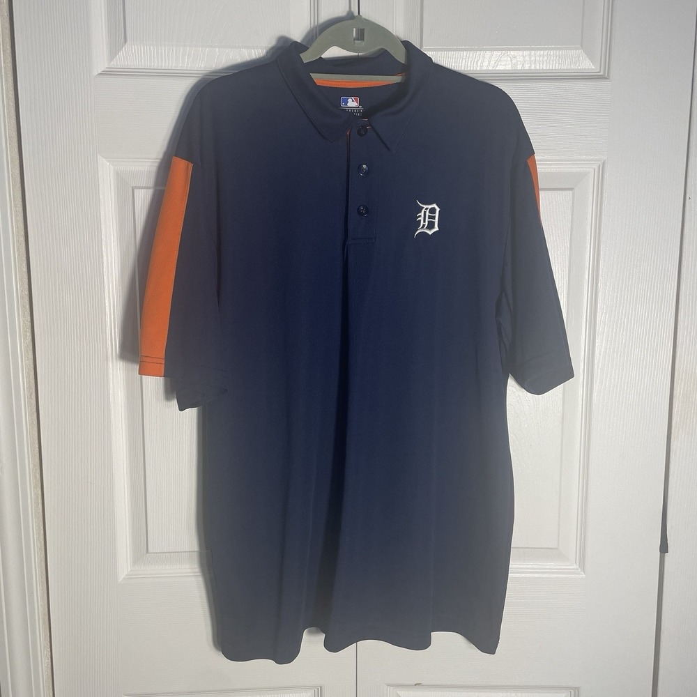 Detroit Tigers‎ MLB Genuine Merchandise Polo Shirt Men XL Blue Orange Colorblock